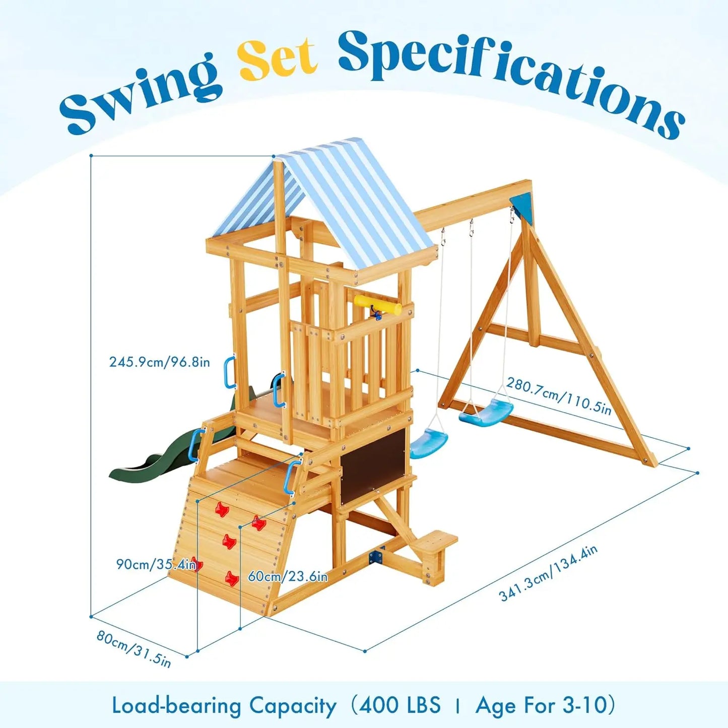 Rolife Robud Wooden Swing Set With Dual Swings And Slide