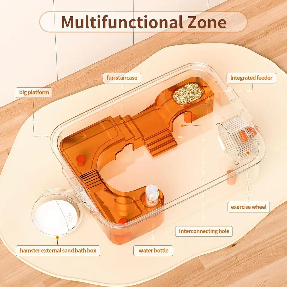 Compact 14.17x10.24x10.24 Hamster Cage with External Bath | Transparent PET Enclosure for Mice, Gerbils, Small Pets