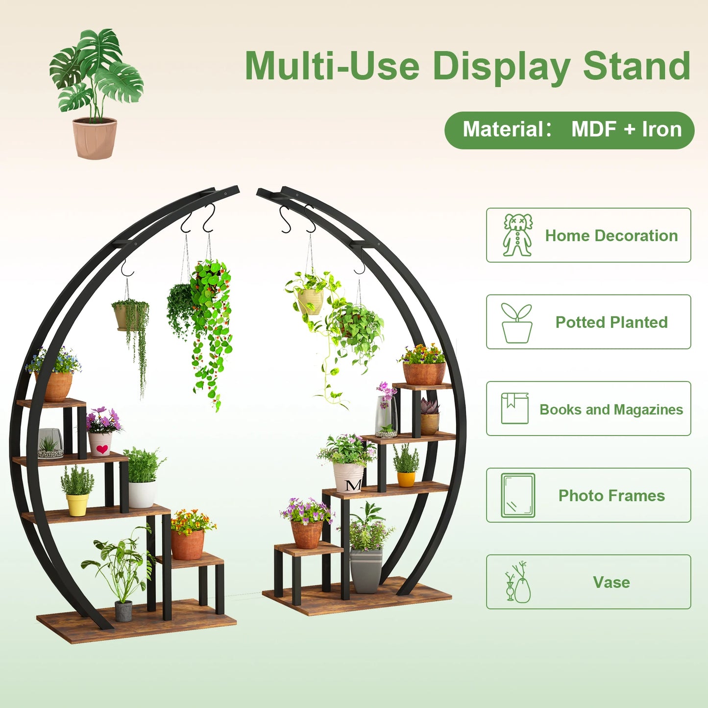 TWISTER.CK 5 Tier Half Moon Metal Plant Stand 2-Pack