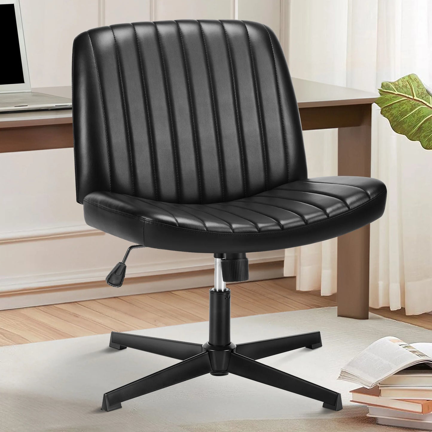 MCQ Ergonomic Armless PU Leather Office Chair Adjustable Backrest