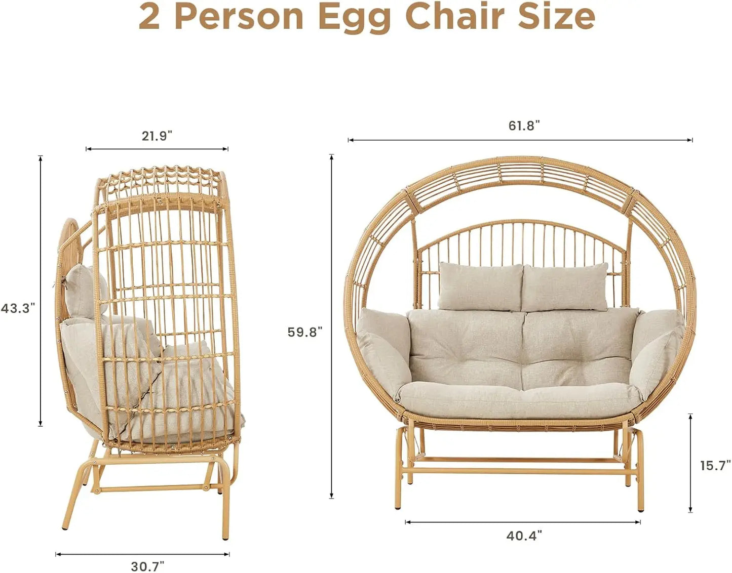 Metal Frame Egg Wicker Loveseat With Cushion Outdoor Rocking Chair