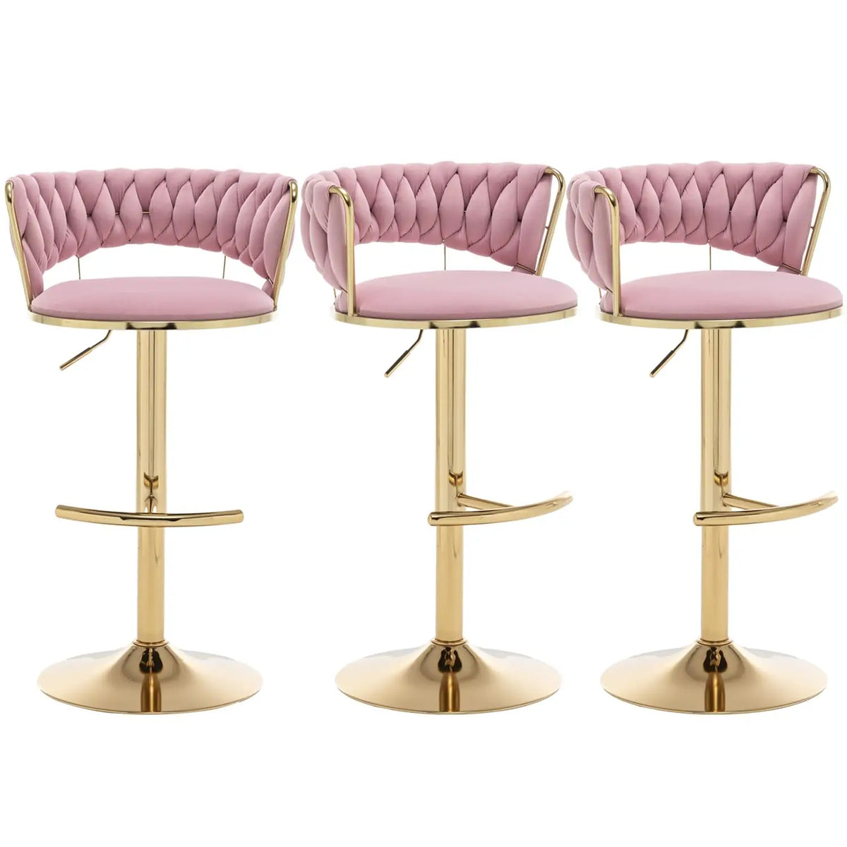 Adjustable Velvet Counter Height Bar Stool Set 3 Low Back 360° Swivel Kitchen Island Pub Chair , Custom