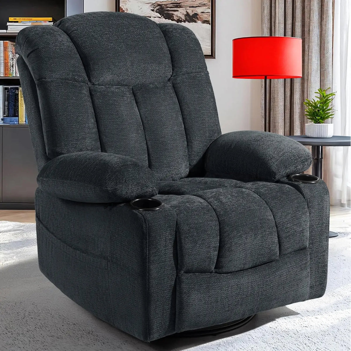 Swivel Rocker Recliner Chair for Adults – Manual Glider Sofa with Massage, Heat & Vibration, 360° Rocking , Customized