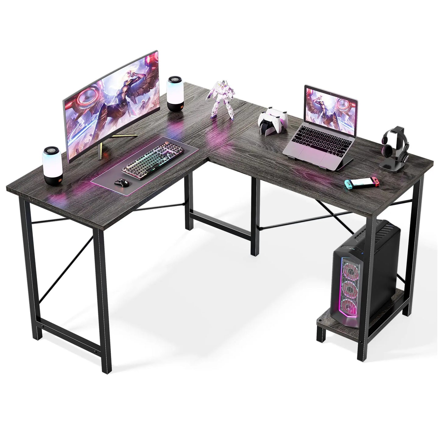 JHK 50 Inch L Shaped Desk Computer Gaming Desks Corner Office Table with CPU Shelf for Home Study Writing Work Station for Office