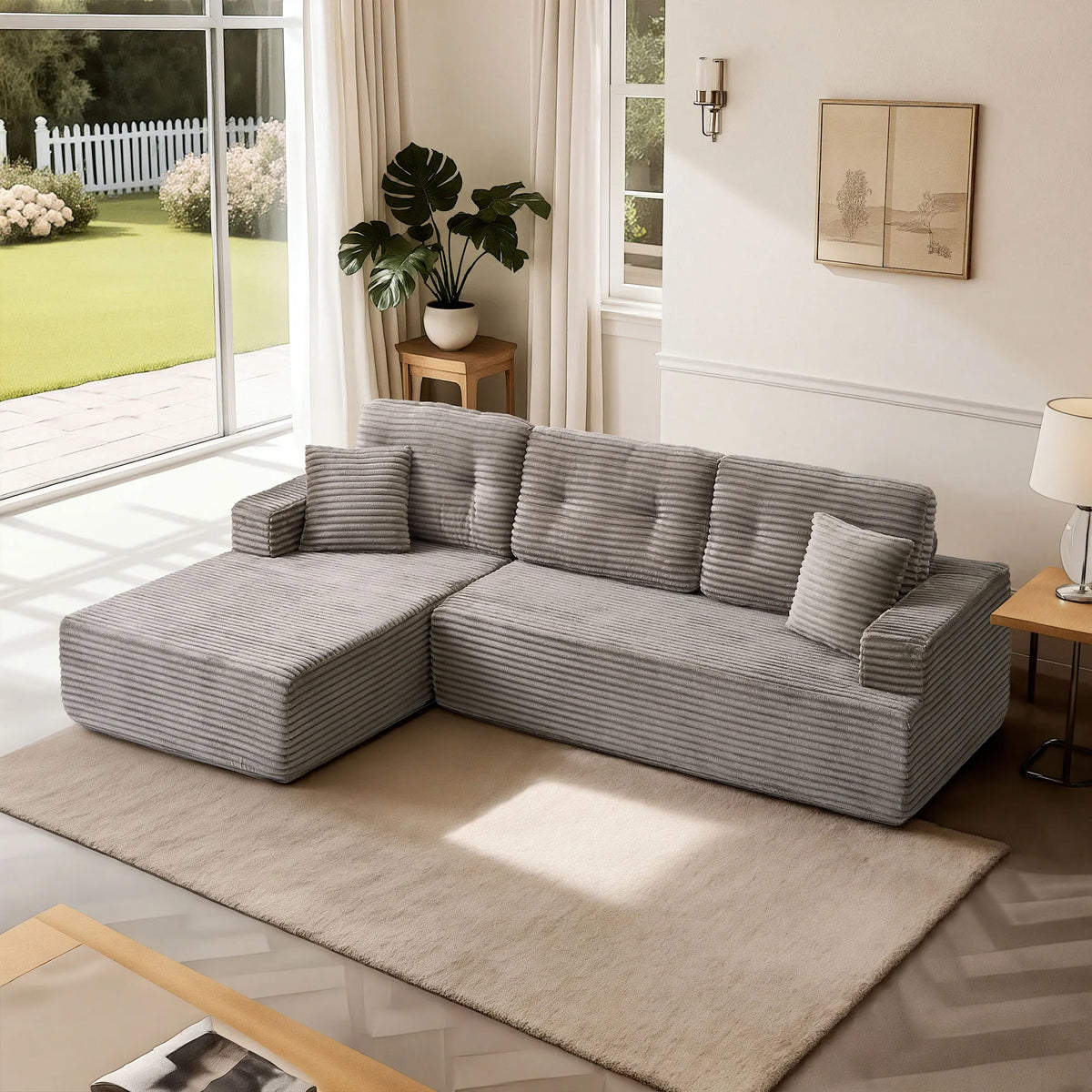 107'' Boneless Couch Cloud Sectional Couch Sofa Modular Comfy L-Shape Couch with Chaise for Living Room Sofas