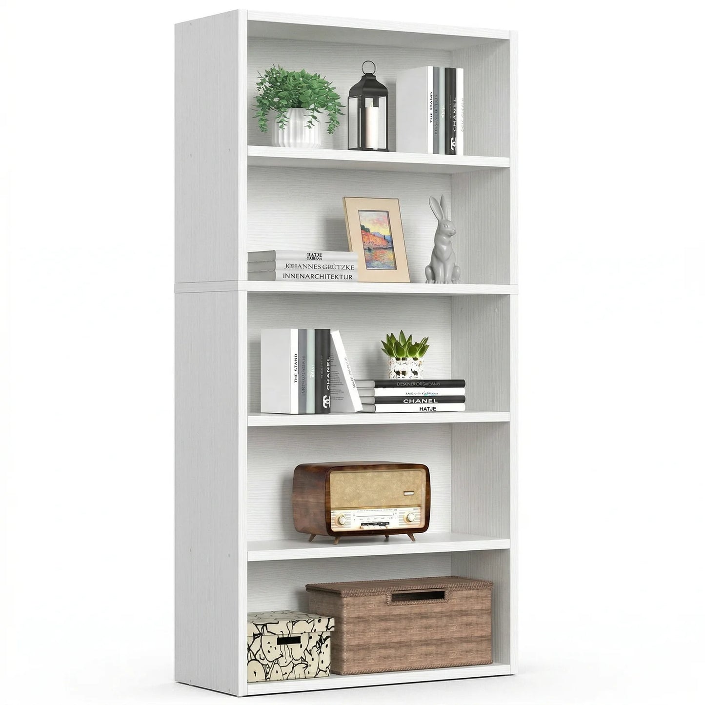MCQ Five Tier Wooden Bookshelf With Adjustable Storage Shelves