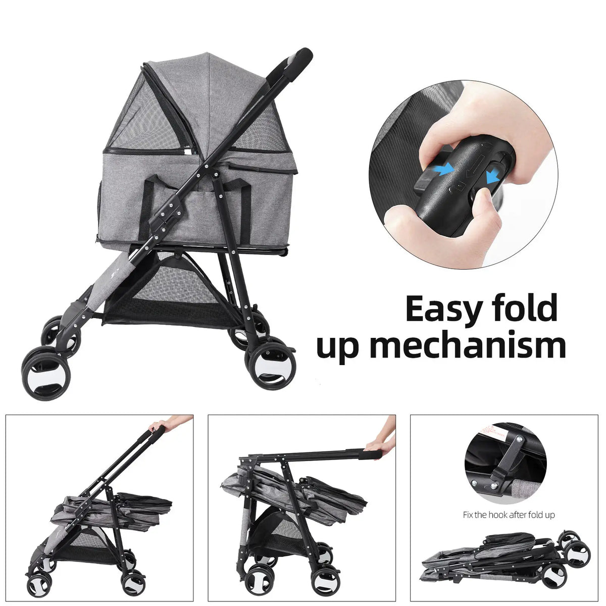 Portable Four Wheel Dog Carrier Trailer With Ventilated Mesh Windows