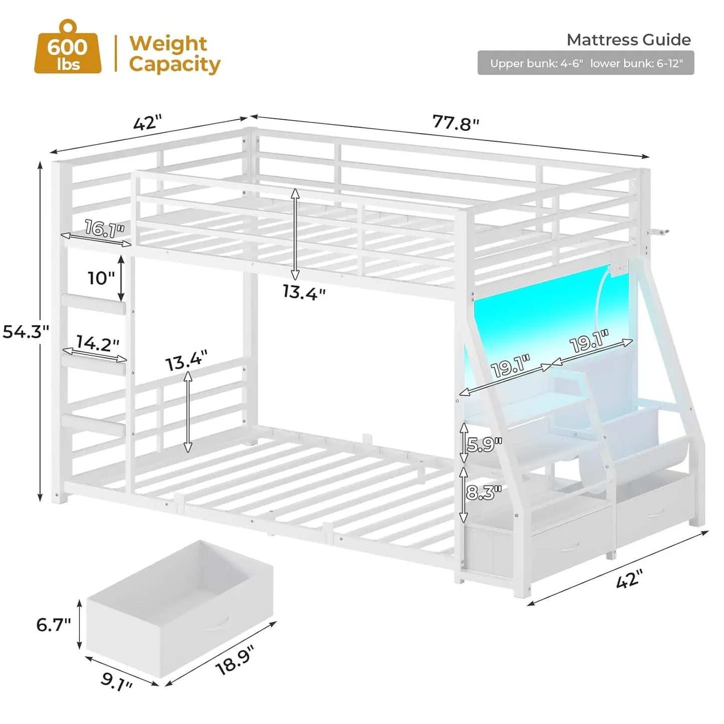Twin Over Twin Bunk Bed With Storage Drawers And Outlet