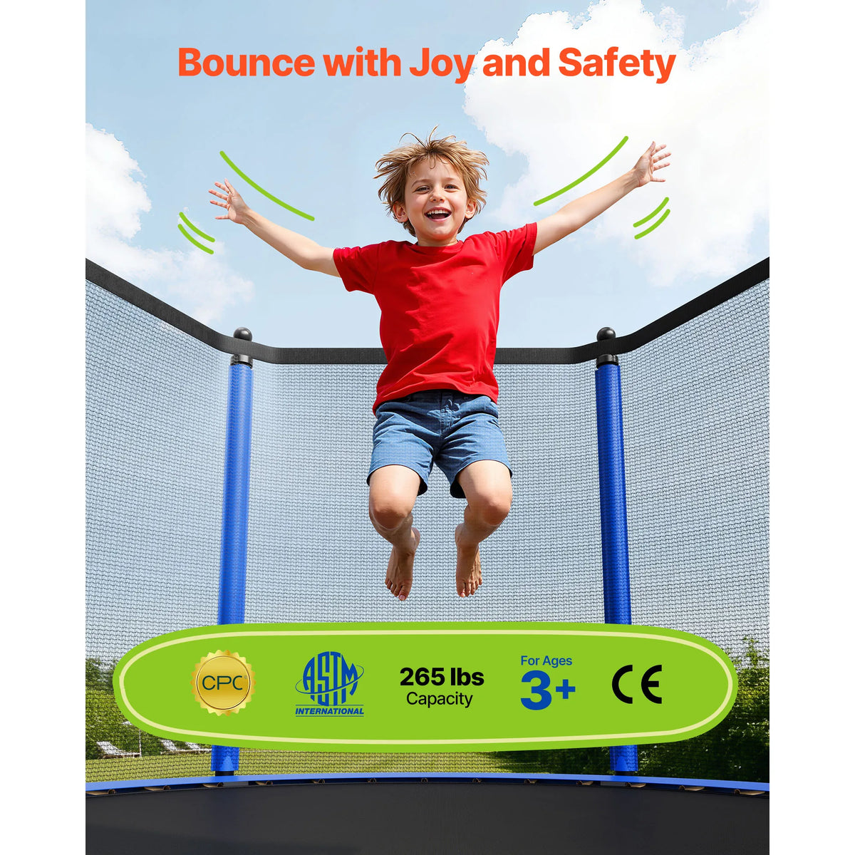 SucceBuy Outdoor Trampoline 8/10/12/14/15/16FT Round  Trampoline with Enclosure Net Anti-Rust Backyard Trampolines for Kid Adult