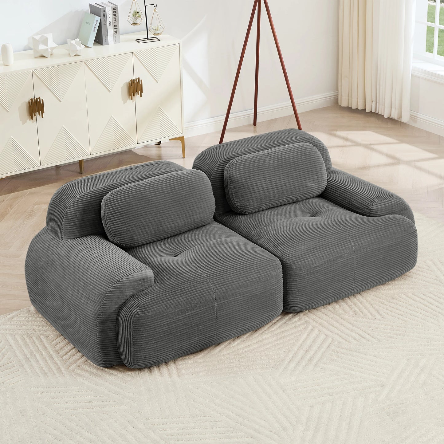 Modern Corduroy Loveseat Sofa With Curved Armrests And Plush Comfort