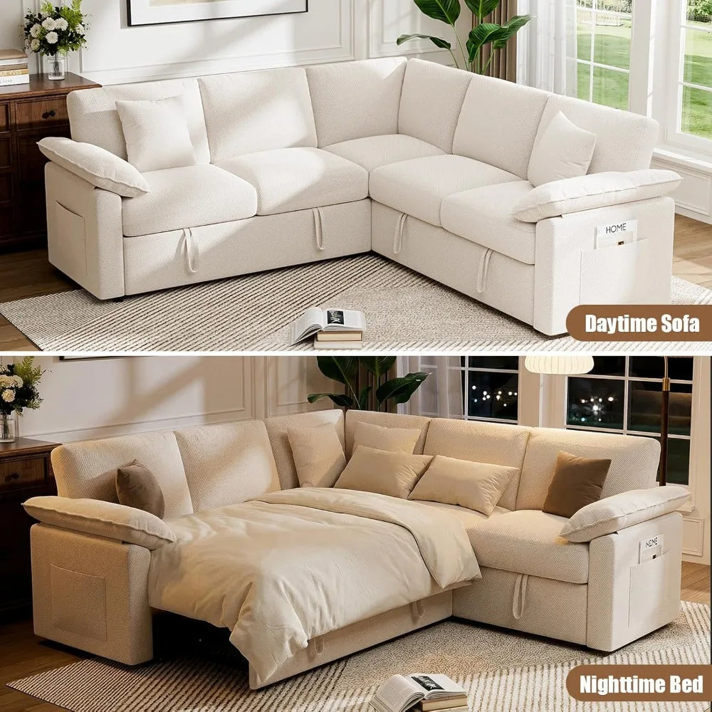 85" Modular Sectional Sofa with Pull Out Bed, L Shaped Couch with Storage, 5-Seater Sleeper Sofa, Sectional Couches, Customized