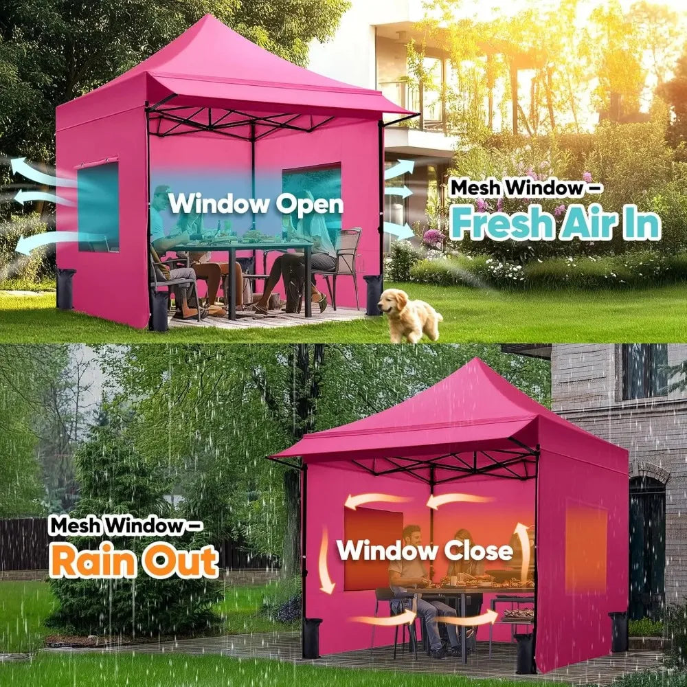 10x10 Heavy Duty Pop Up Canopy 3 Removable Sidewalls Commercial Shelter Wheeled Bag Outdoor Party Market 600D PU UPF50+, Custom