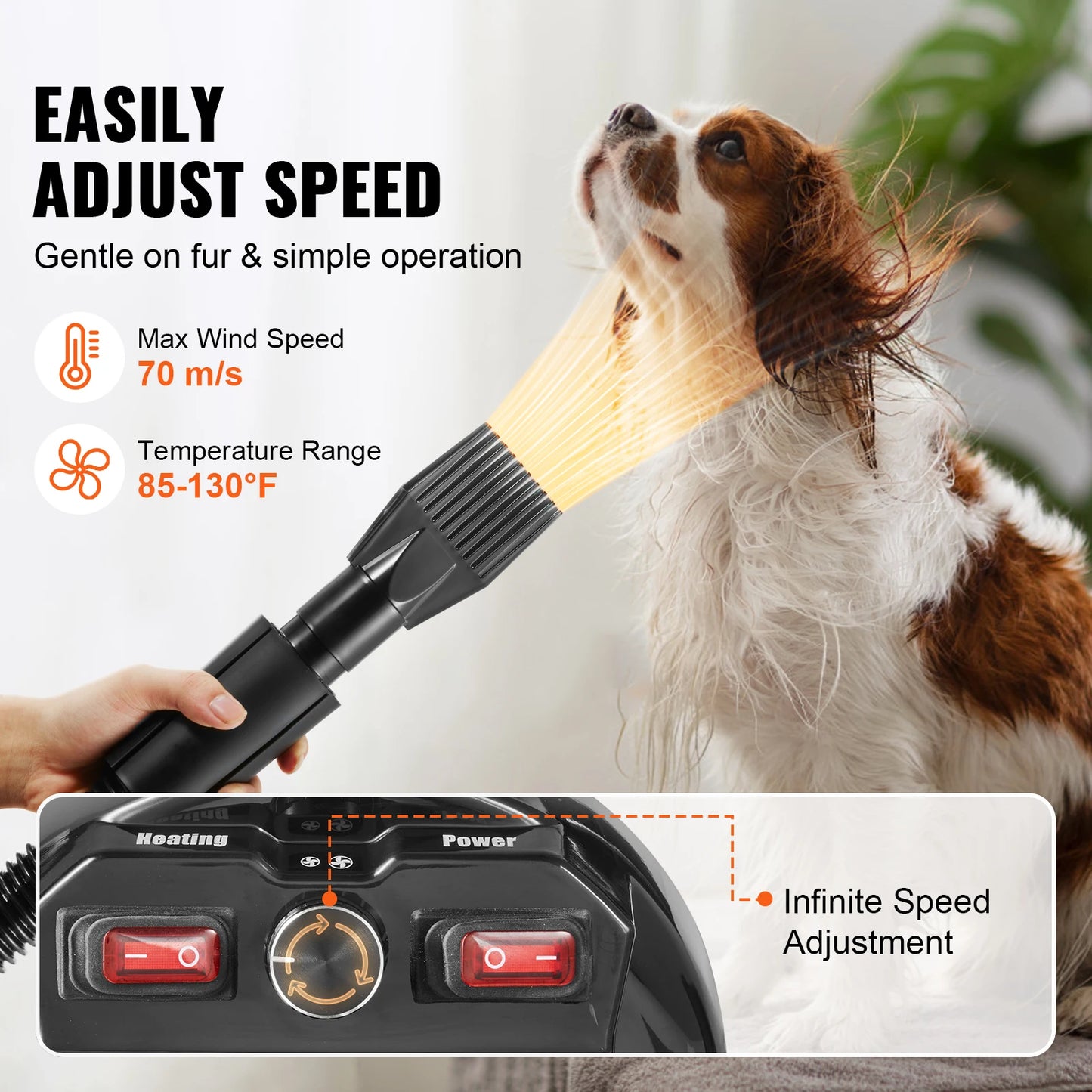 SucceBuy 2800W Pet Dog Hair Dryer With Temperature Control And Nozzles