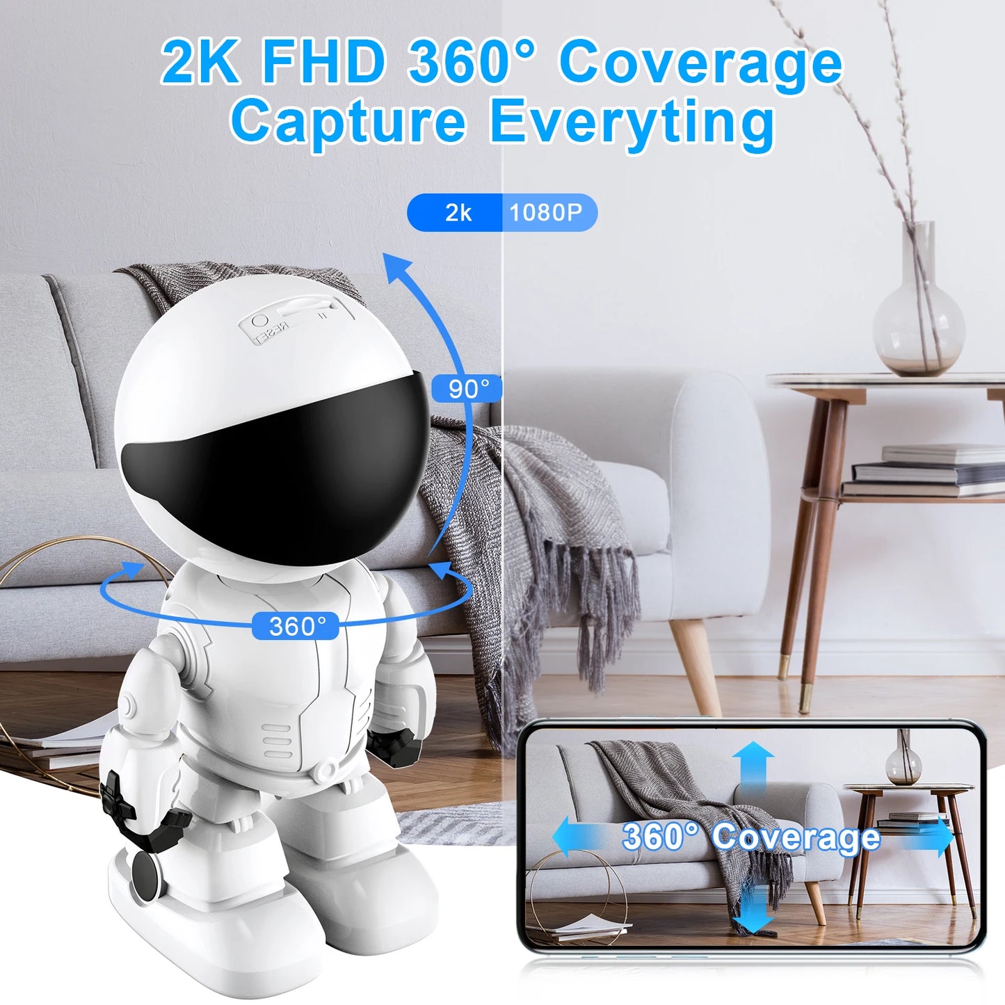 Wescuu 3Mp Wifi Robot Camera Night Vision Auto Tracking Monitor