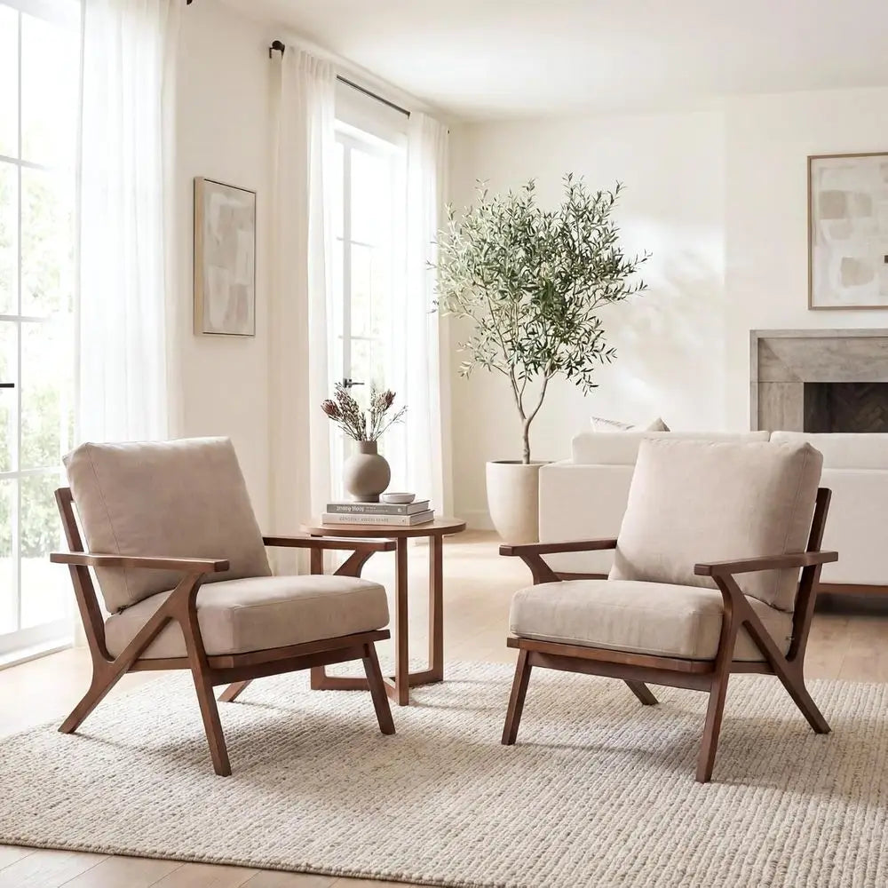 Modern Upholstered Accent Chair With Removable Cushions And Wood Frame