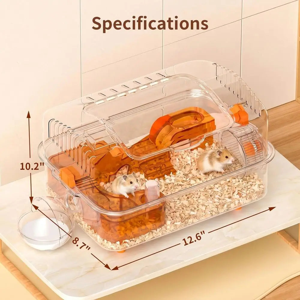 Compact 14.17x10.24x10.24 Hamster Cage with External Bath | Transparent PET Enclosure for Mice, Gerbils, Small Pets