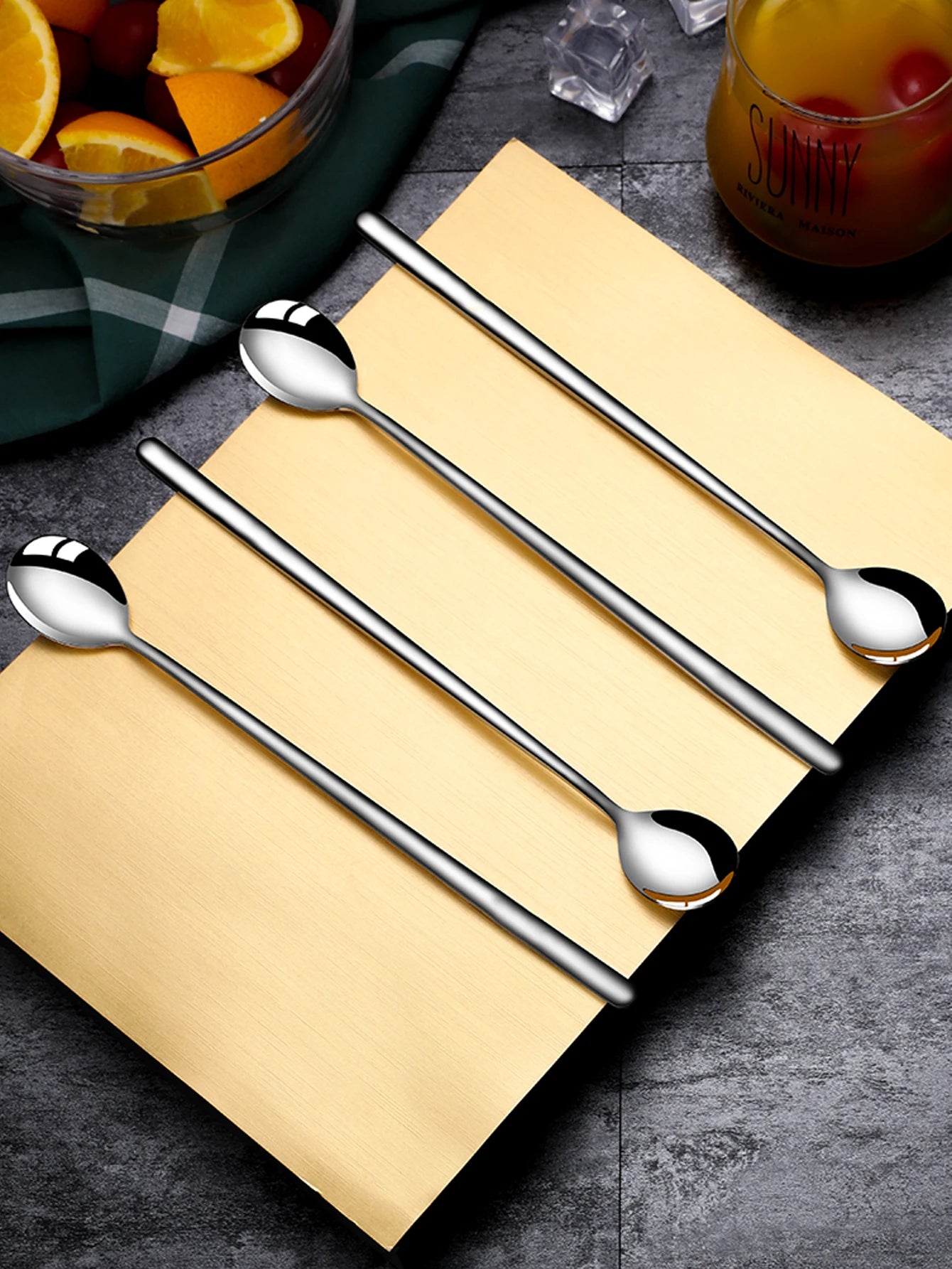Stainless Steel Long-Handle Spoons Set Of 5 For Coffee