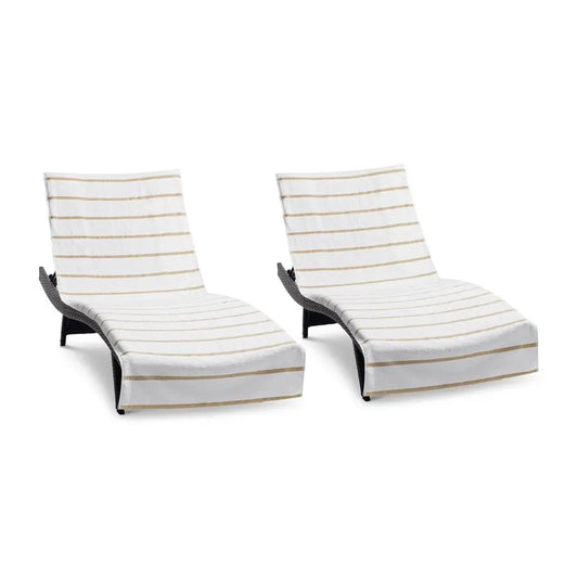Striped Chaise Lounge Cover Set Of 2 Cotton Terry Durable
