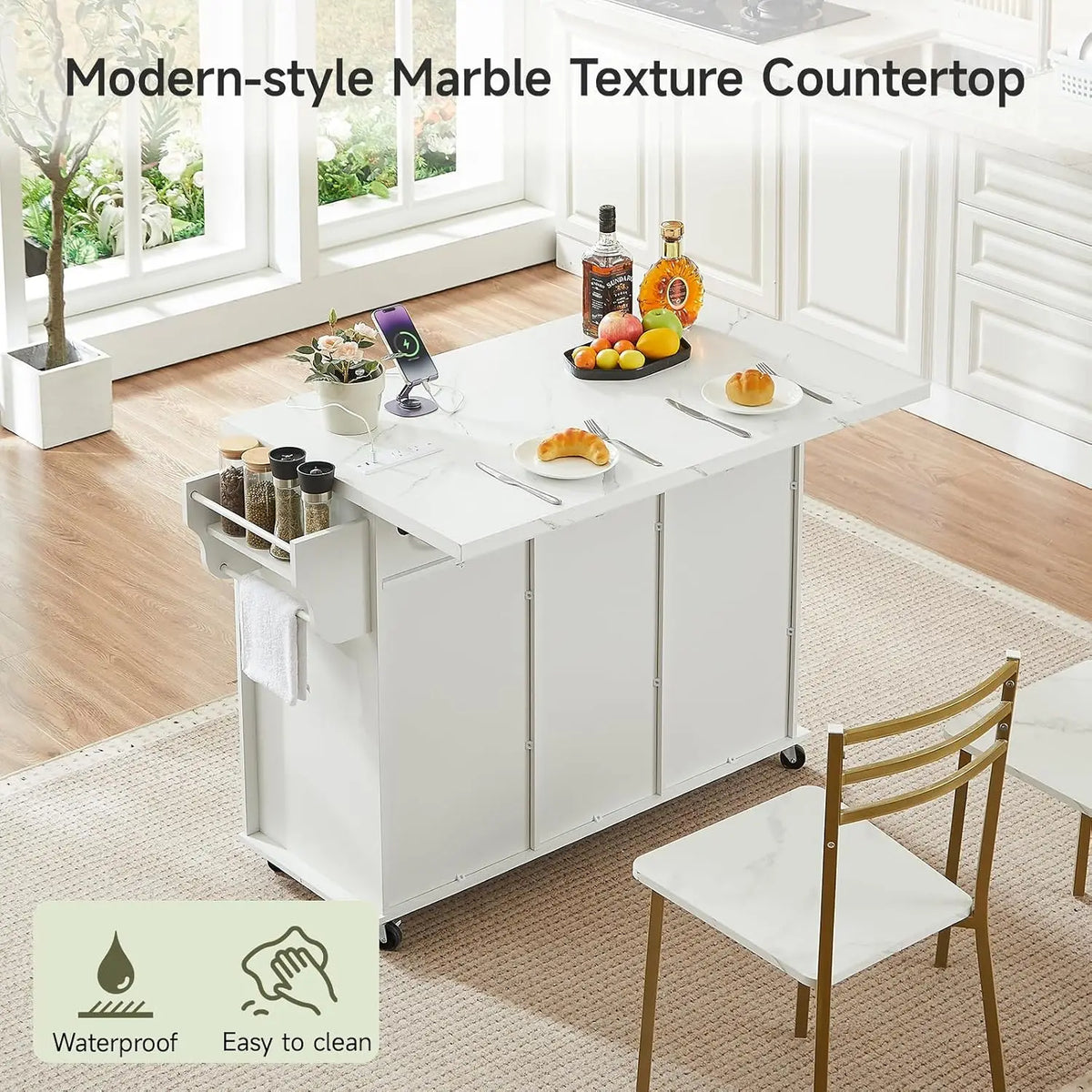 ONBRILL Rolling Kitchen Island Cart With Storage And Power Outlet