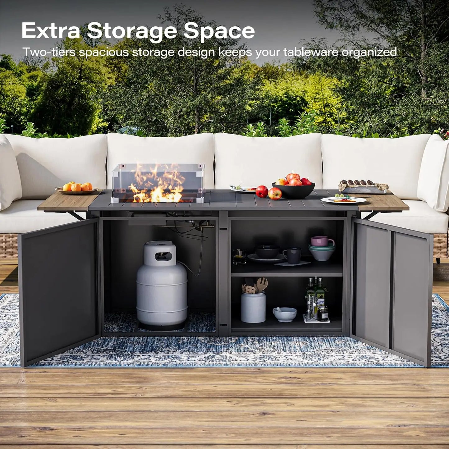 Premium Outdoor Propane Gas Fire Pit Table With Wind Guard