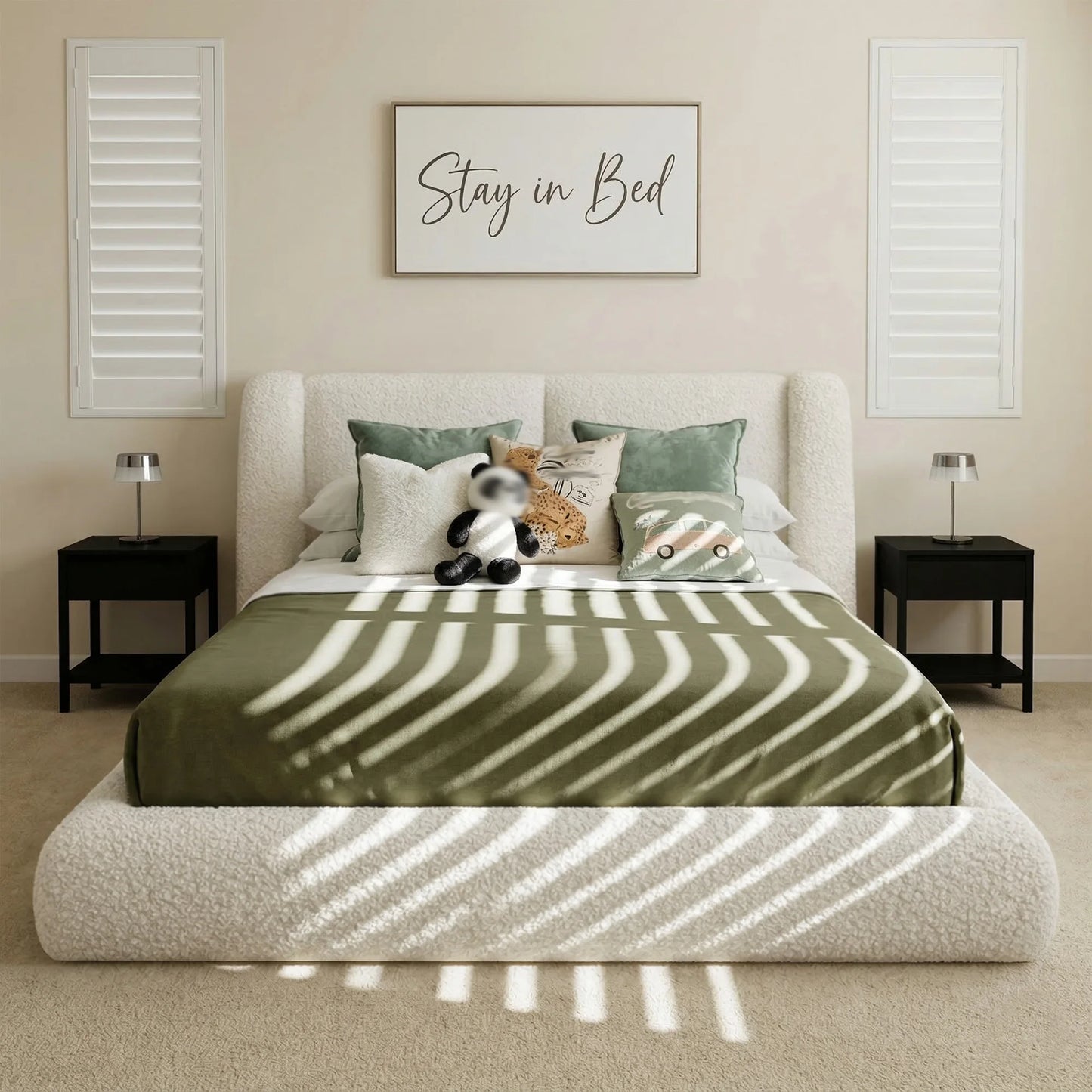 EnHomee Cloud Bed Frame With Soft Upholstered Wingback Headboard