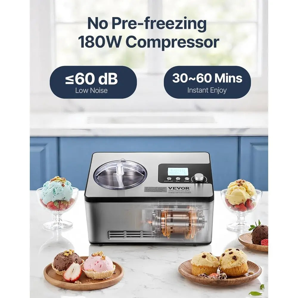 Automatic Ice Cream Maker With Built In Compressor Stainless Steel