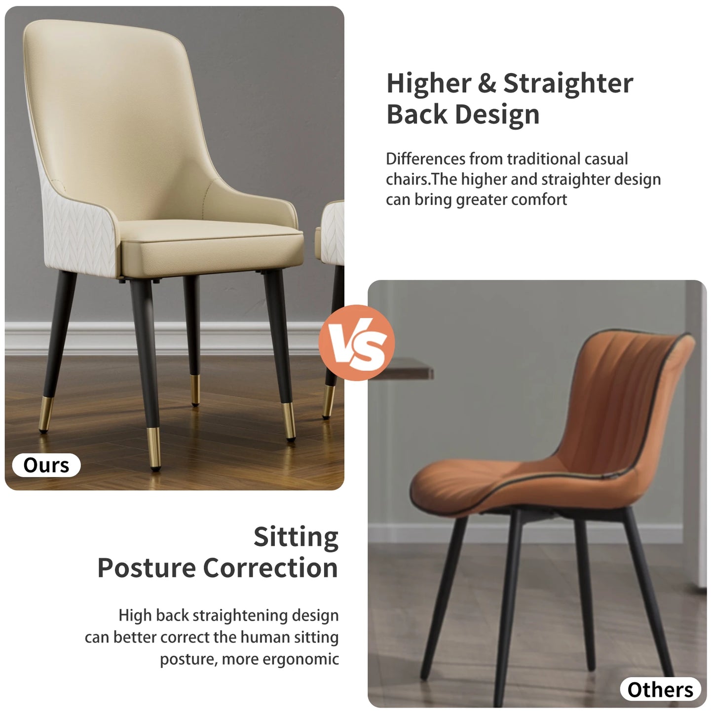 Modern PU Leather Dining Chairs Set Of 2 Tufted Back