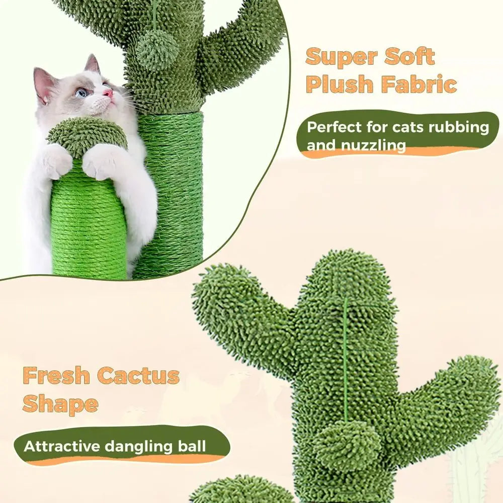Road Cat Scratching Post Cactus Cat Scratcher with 3 Scratching Poles and Dangling Ball Large 27 Inches