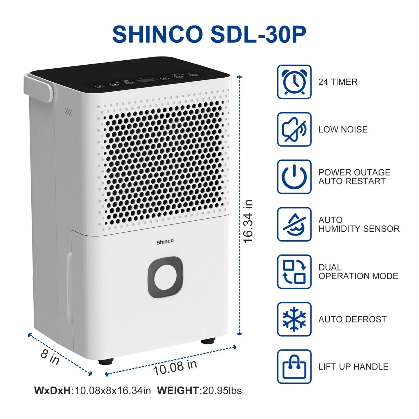 Shinco 30 Pint Dehumidifier For Home Basements With Drain Hose