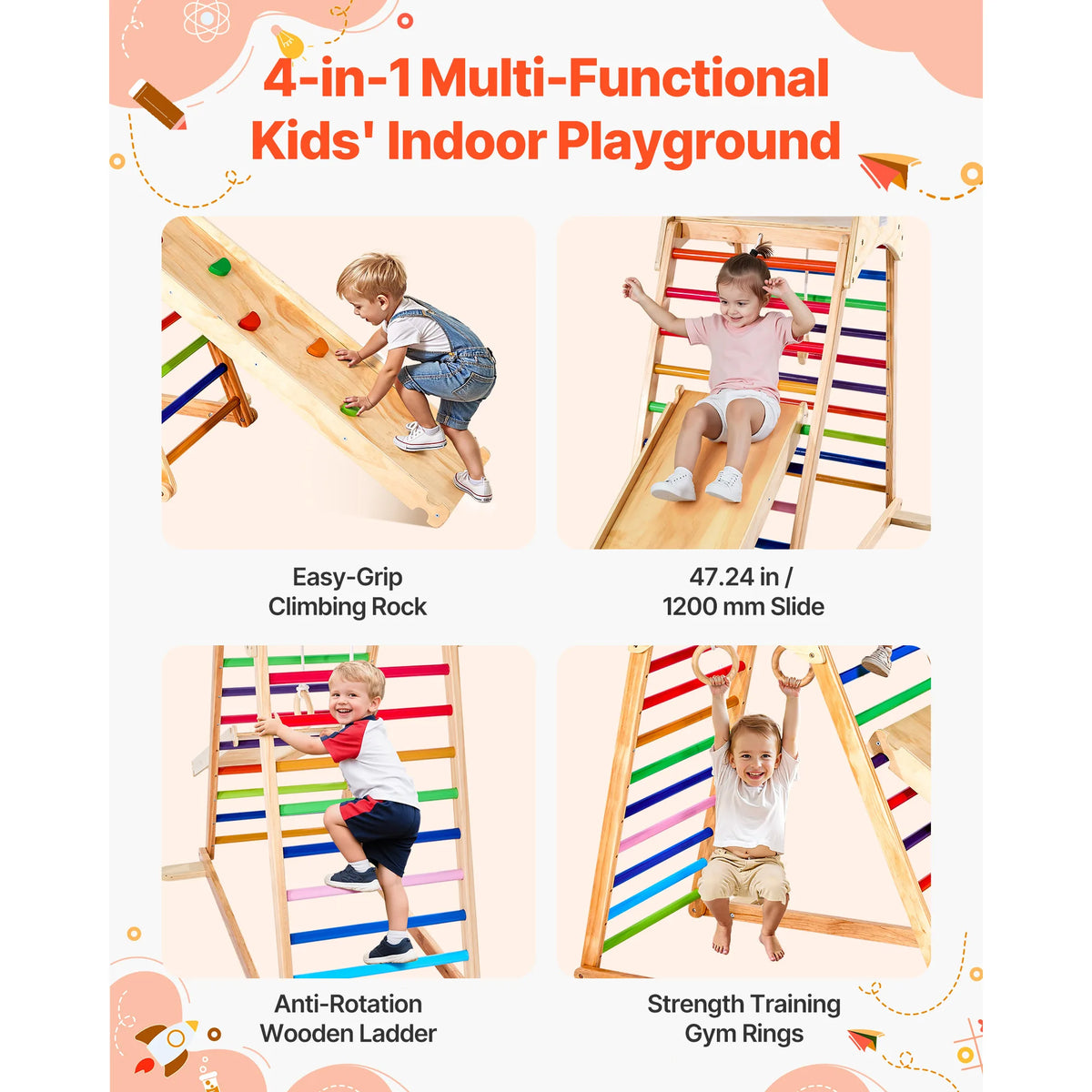 SucceBuy Indoor Wooden Playground Jungle Gym With Climbing Slide