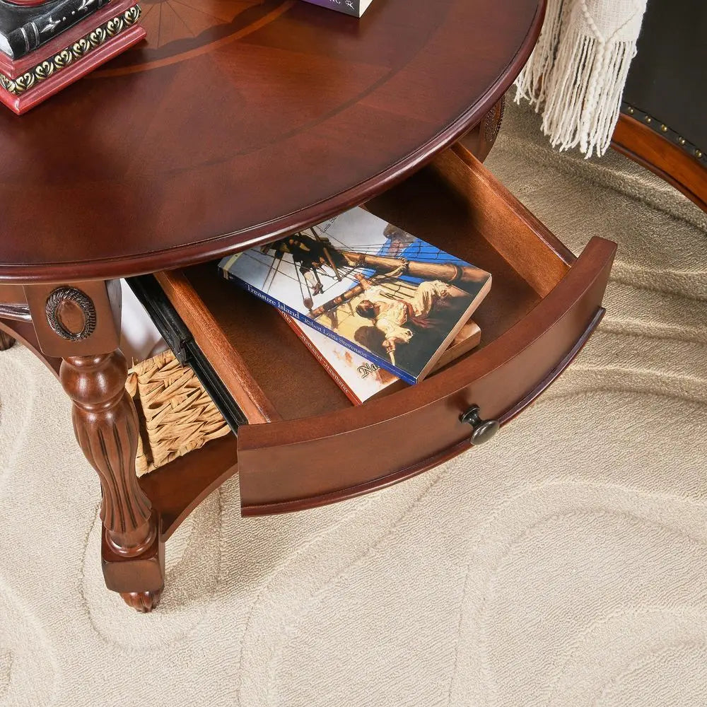 Wood End Table with Drawer, Oval Sofa Side Table, Storage Shelf, Living Room Corner Table, Nightstand, 24H Cherry Walnut CJZ153