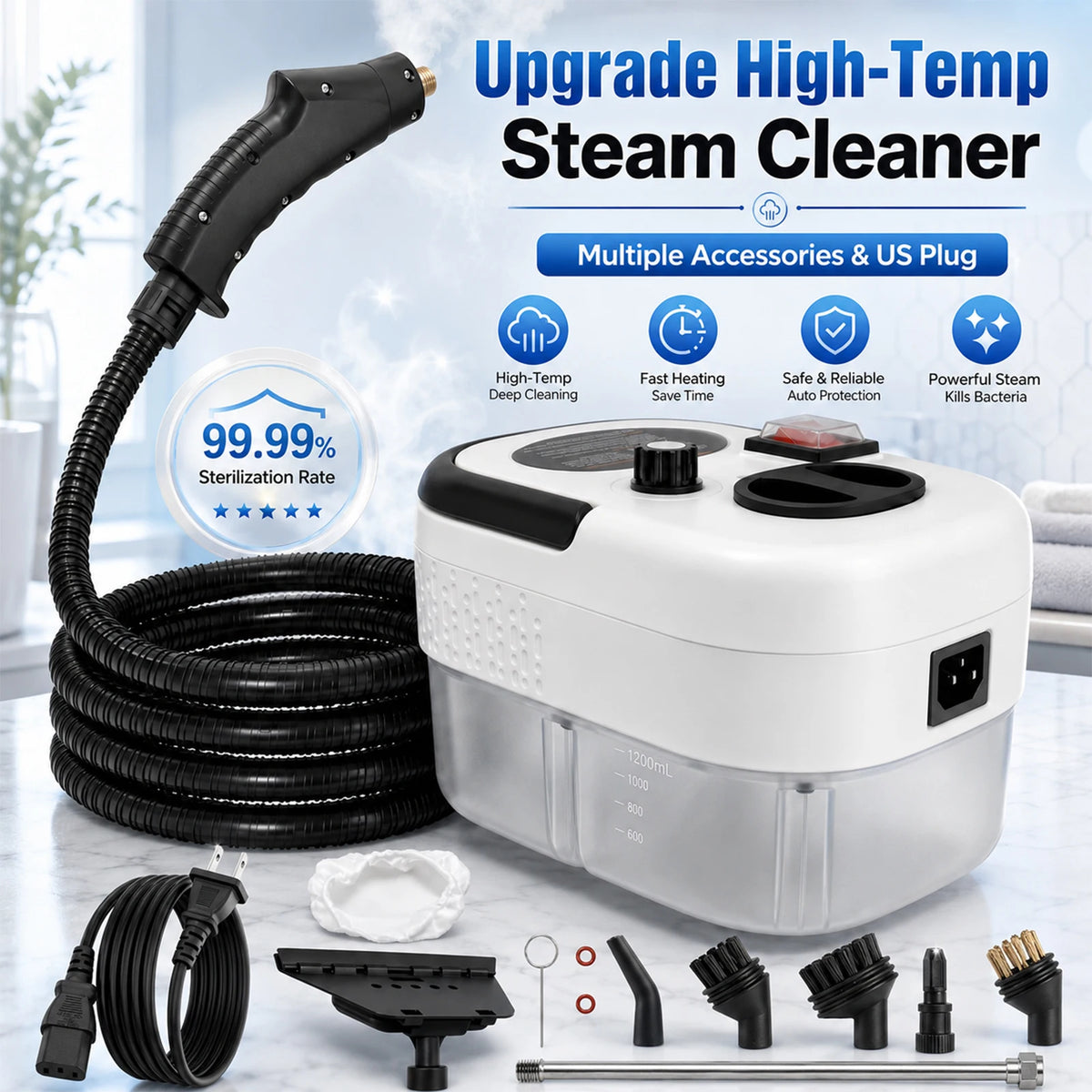 Portable 2500W Handheld Steam Cleaner With US Plug And Accessories