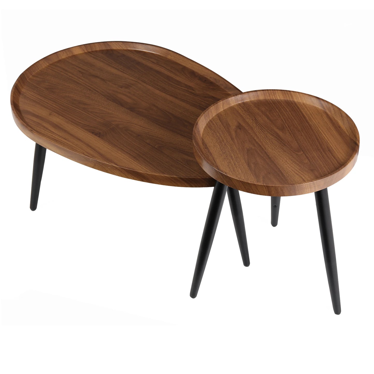 Round Rustic Nesting Coffee Tables Set 2 Wood Top Metal