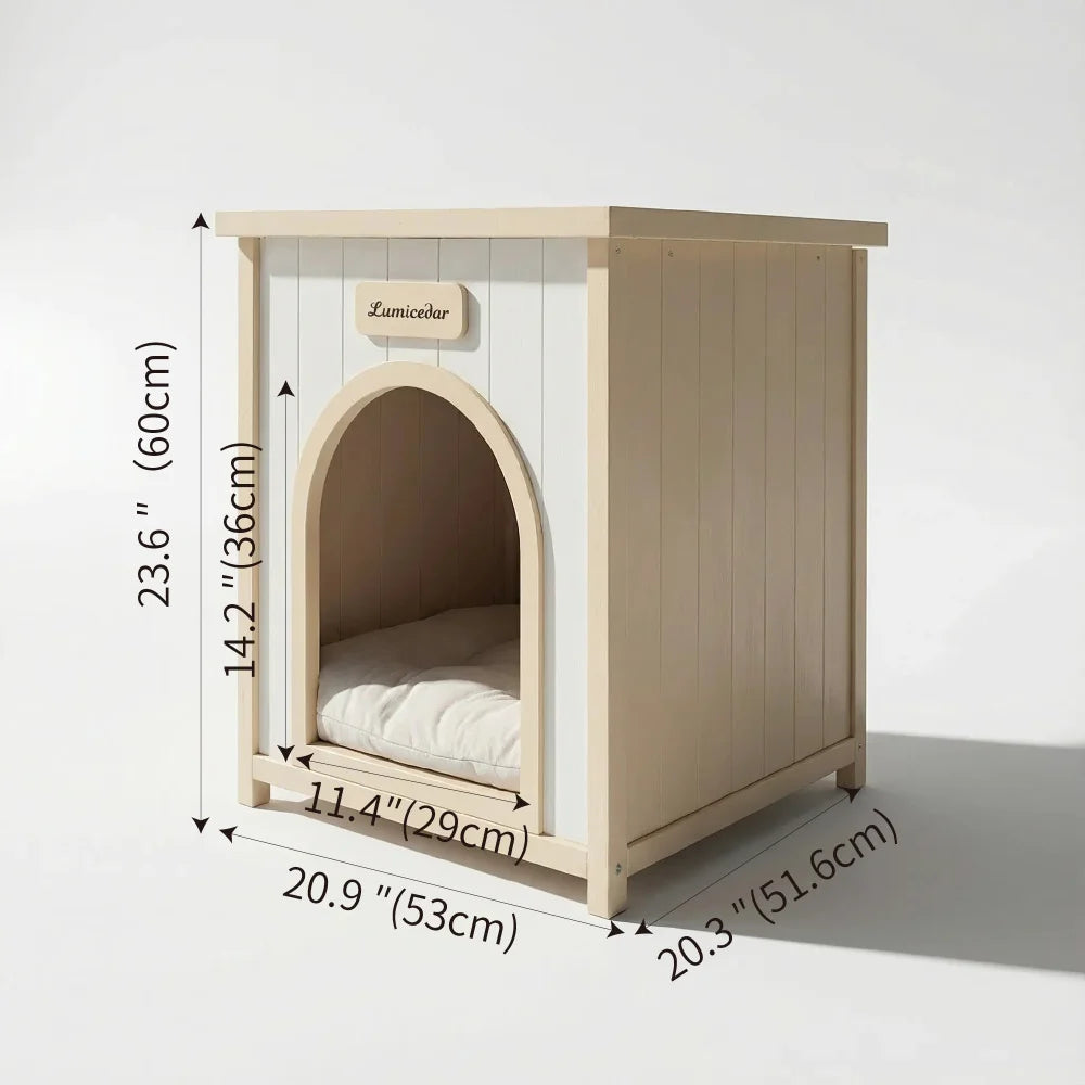 Modern Indoor Wooden Dog House with Removable Cushion – Solid Cedar Pet House for Small Dogs & Cats, Furniture-Grade Scandinavian Design