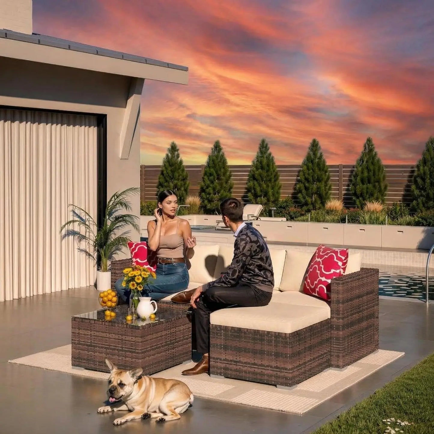 Premium All Weather Outdoor Sectional Patio Sofa Set With Table