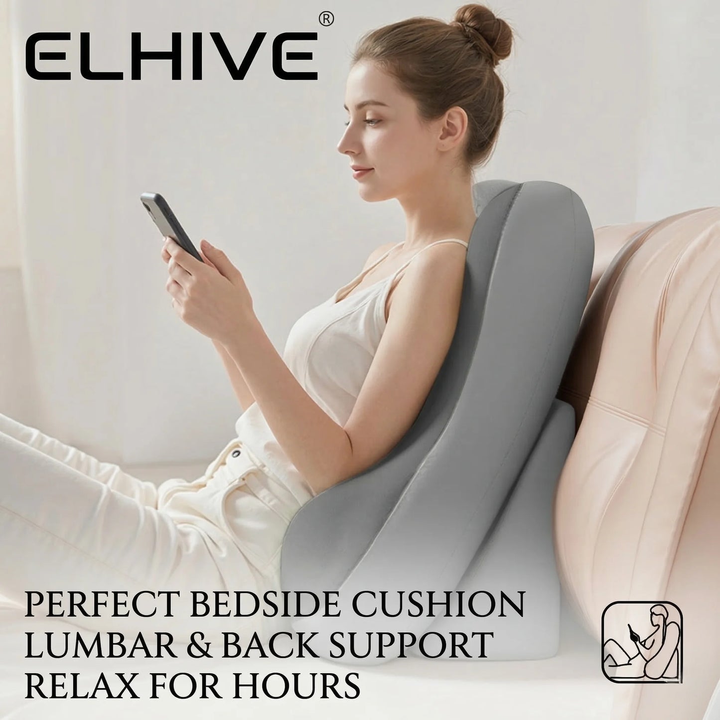 Adjustable Bed Wedge Pillow Memory Foam Backrest for Sitting up in Bed, Large Ergonomic Back Neck Lumbar Support Pillow for Reading Relaxing Gaming, 2-Piece Split Design, Non-Slip Base