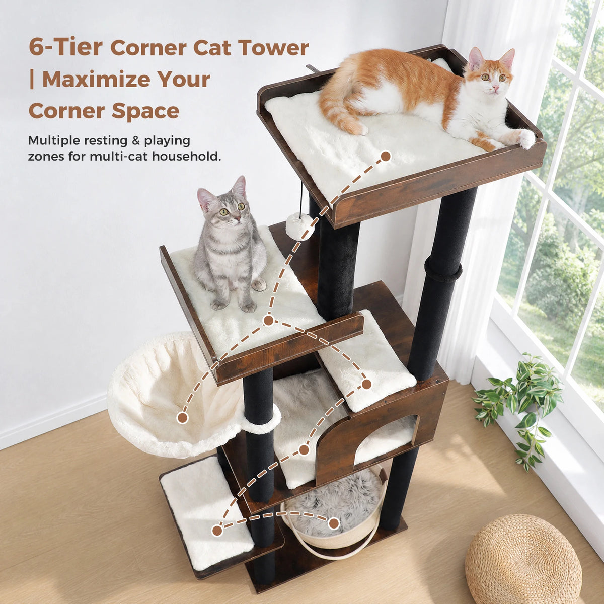 PAWZ Road Wood Cat Tree With Woven Bed And Perches