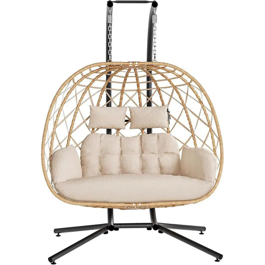 Double Egg Swing Chair with Stand, 2 Person Outdoor Indoor Hammock Hanging Chair with Cushion or Patio Living Room 650 LBS acity