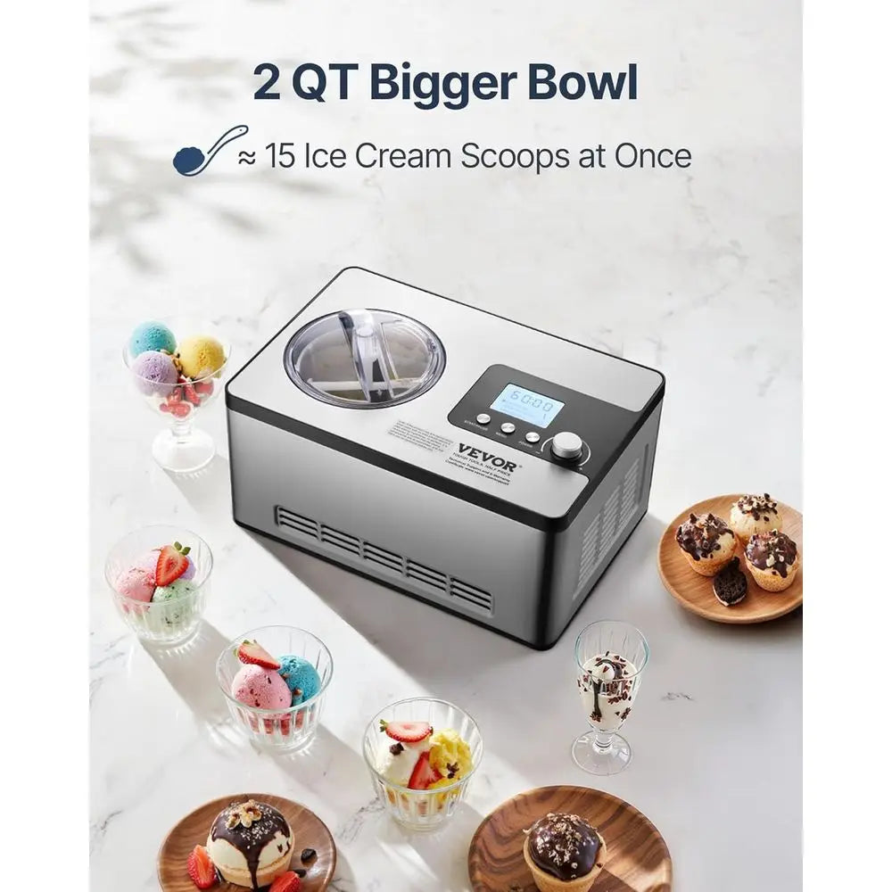 Automatic Ice Cream Maker With Built In Compressor Stainless Steel
