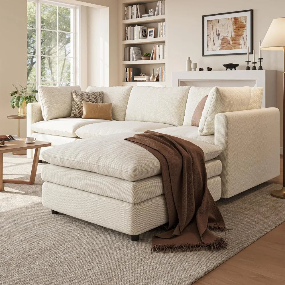 97" Deep Seat Modular Sectional Sofa with Movable Ottoman for Living Room, Custom