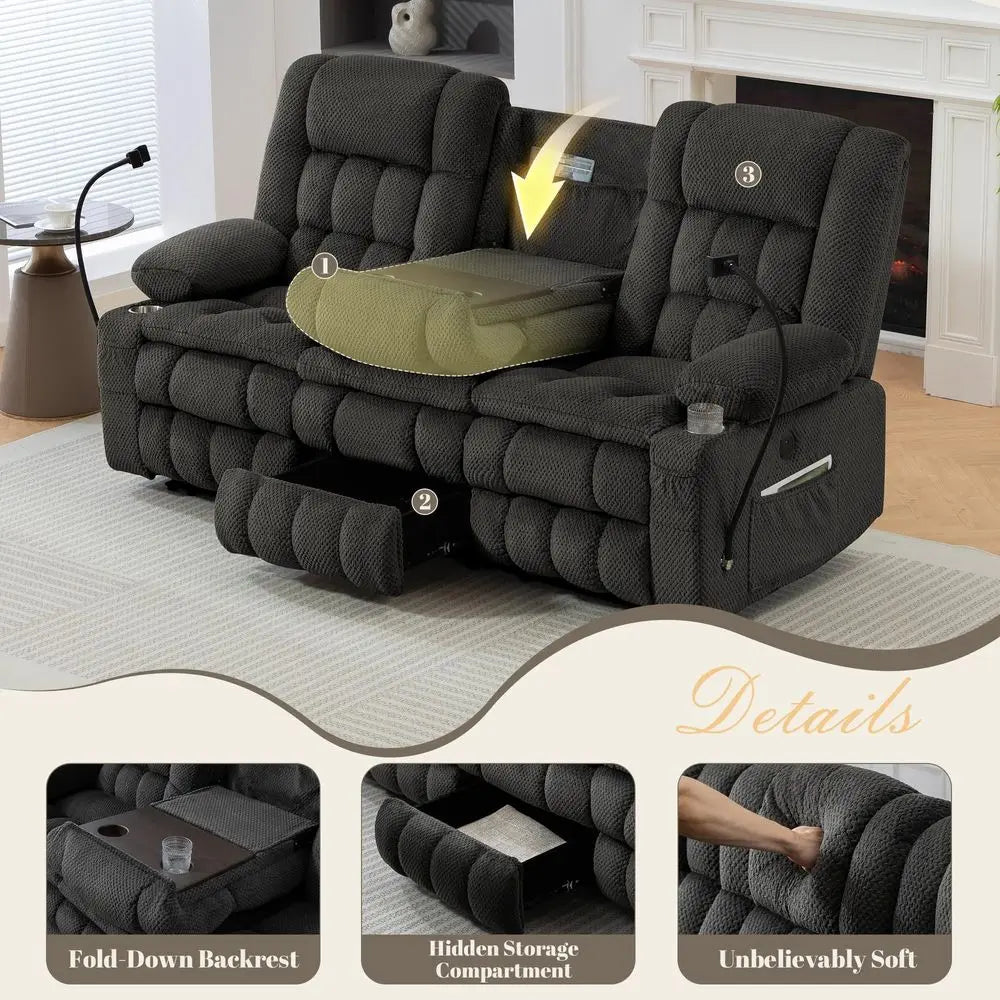Recliner Sofa, 3 Seater Reclining Couch with FoldDown Console and Hidden Storage, Double Padded Recliner Sofa for Living Room,