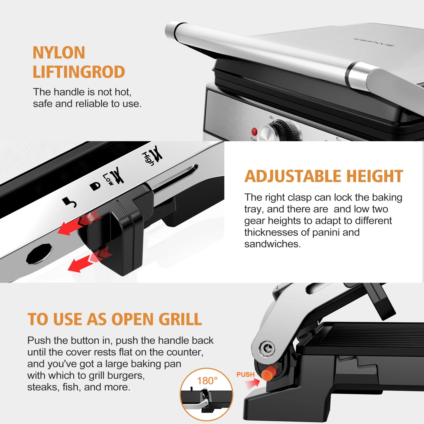 CACHOO 1500W Panini Press With Adjustable Temperature Stainless Steel