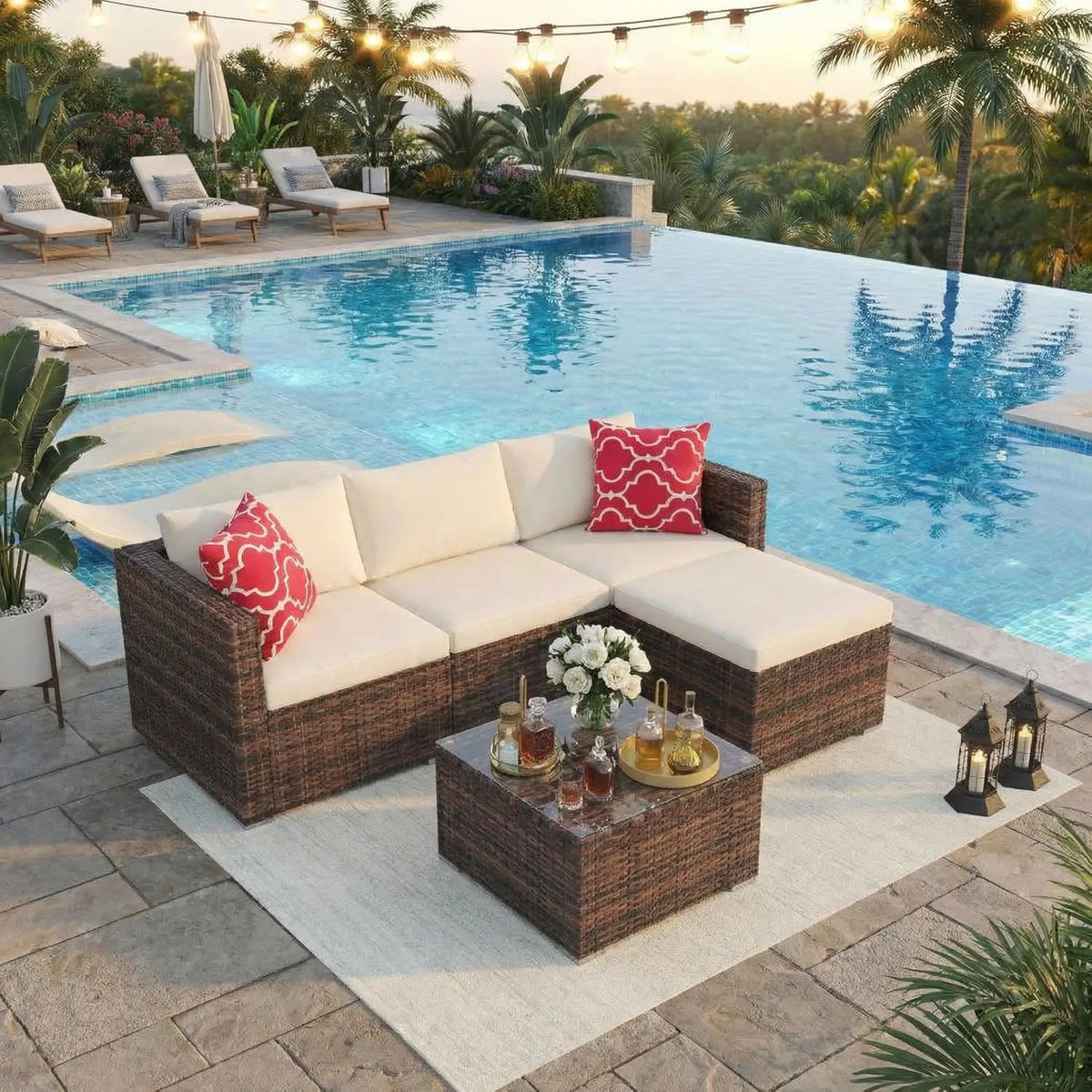 Premium All Weather Outdoor Sectional Patio Sofa Set With Table