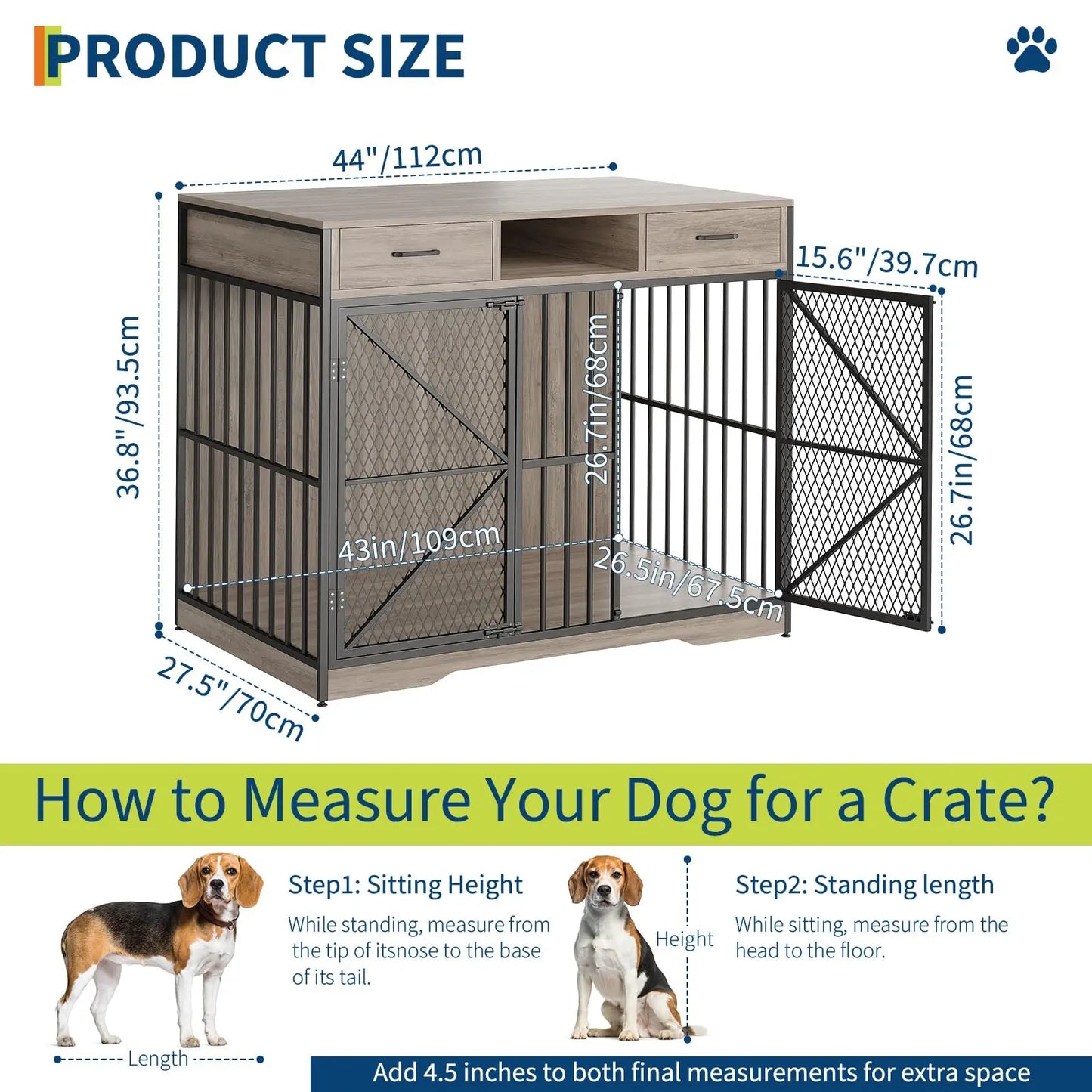 Studyset Dog Crate Furniture With Drawers And Double Doors