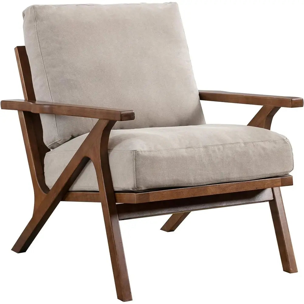 Modern Upholstered Accent Chair With Removable Cushions And Wood Frame