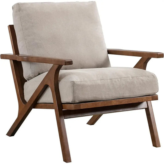 Modern Upholstered Accent Chair With Removable Cushions And Wood Frame