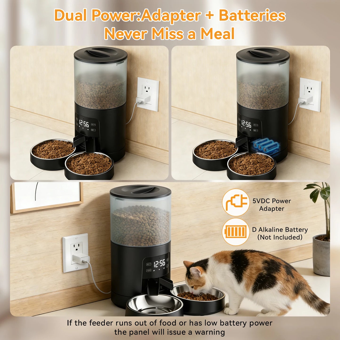 Automatic Timed Pet Feeder With Dual Stainless Bowls