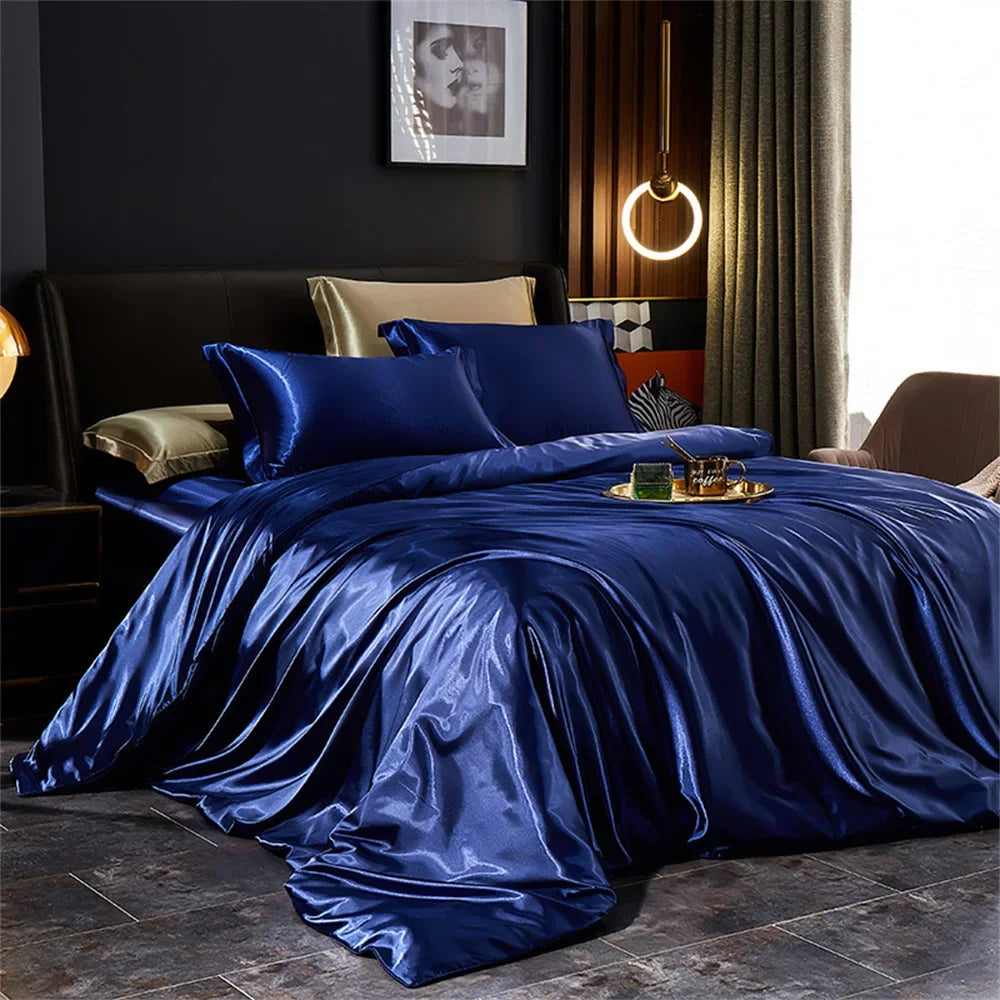 CARA CARLE Solid Silk Bedding Set With Duvet Cover Pillowcases