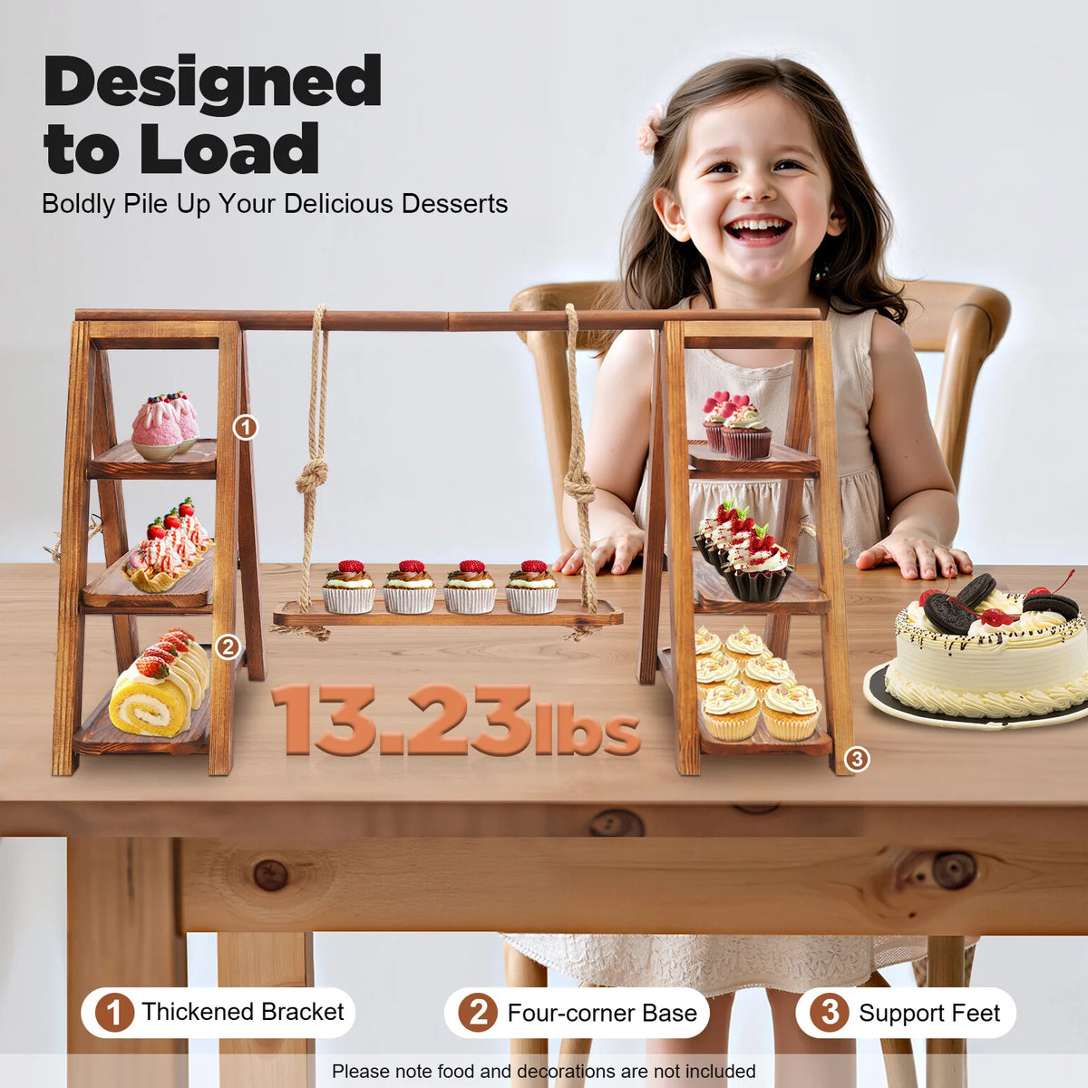 Three Tier Wooden Dessert Display Stand for Weddings and Parties