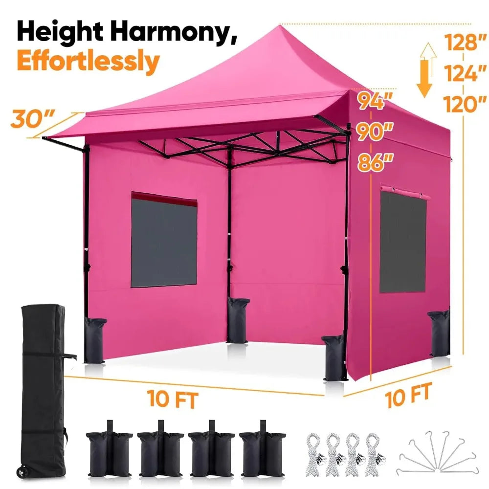 10x10 Heavy Duty Pop Up Canopy 3 Removable Sidewalls Commercial Shelter Wheeled Bag Outdoor Party Market 600D PU UPF50+, Custom